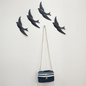 Vintage Raquel Wolf New York Quilted Denim Zip Around Train Case Crossbody Purse